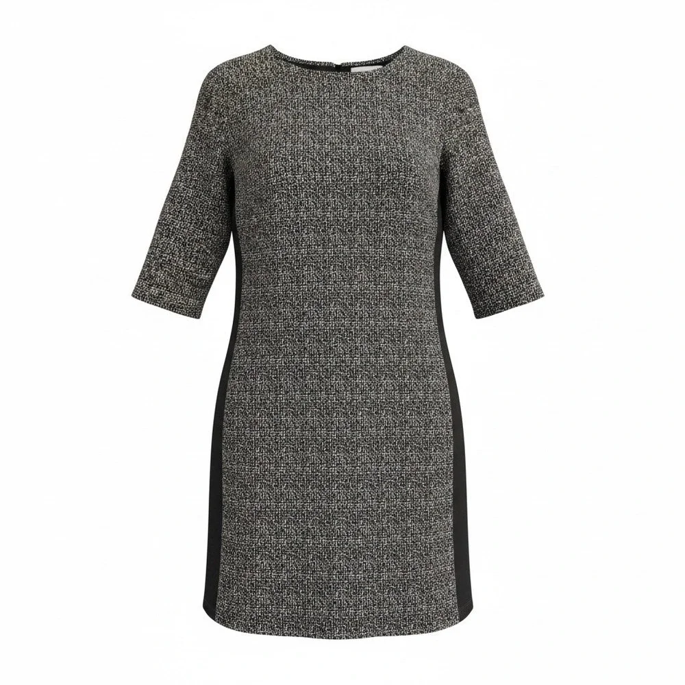 Alyx Twill Shift Dress Womens 14 Black White Plaid 3/4 Sleeve Knee Length
